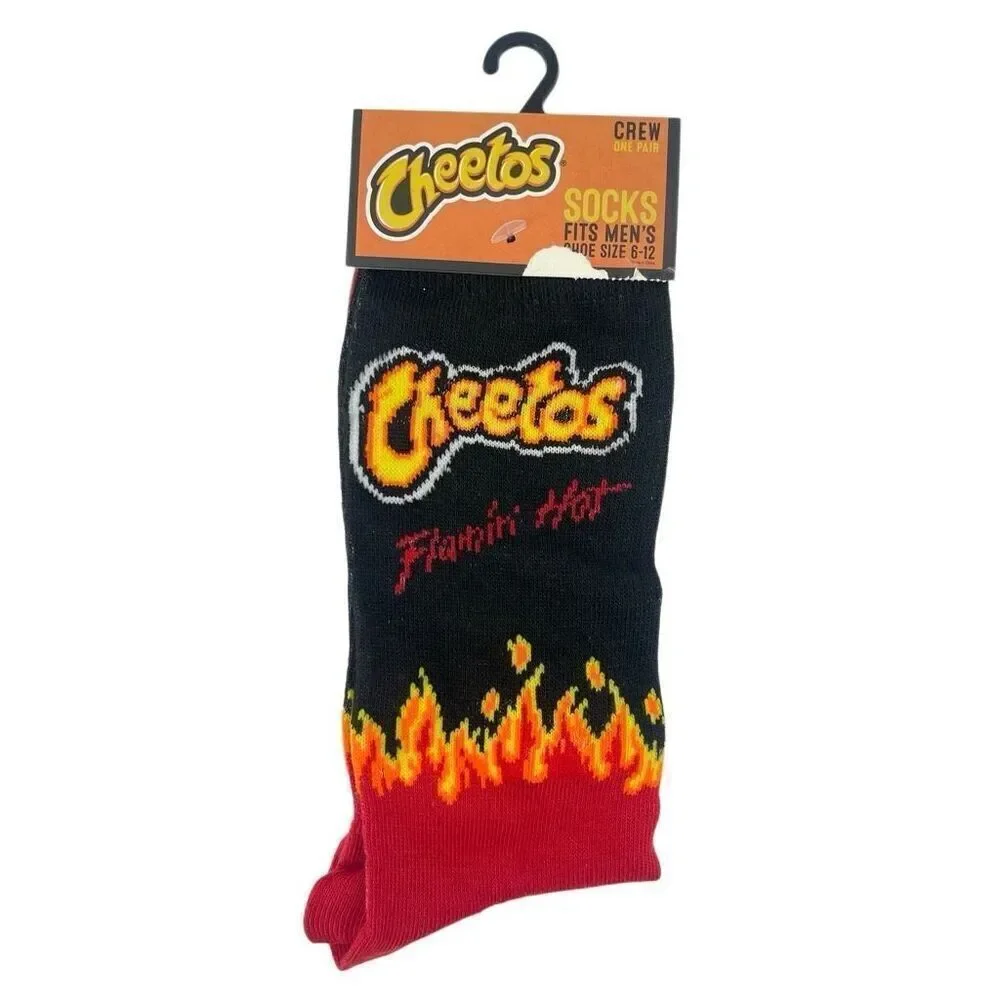 Cheetos Flamin Hot Crew Socks Red Black Graphic Novelty Unisex Men 6-12